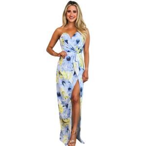 Luxxel Strapless Dress Strapless Ruched Boned Slit Seam